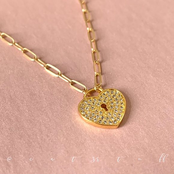 CZ Pave’ Keyhole Heart Necklace - Picture 1 of 5